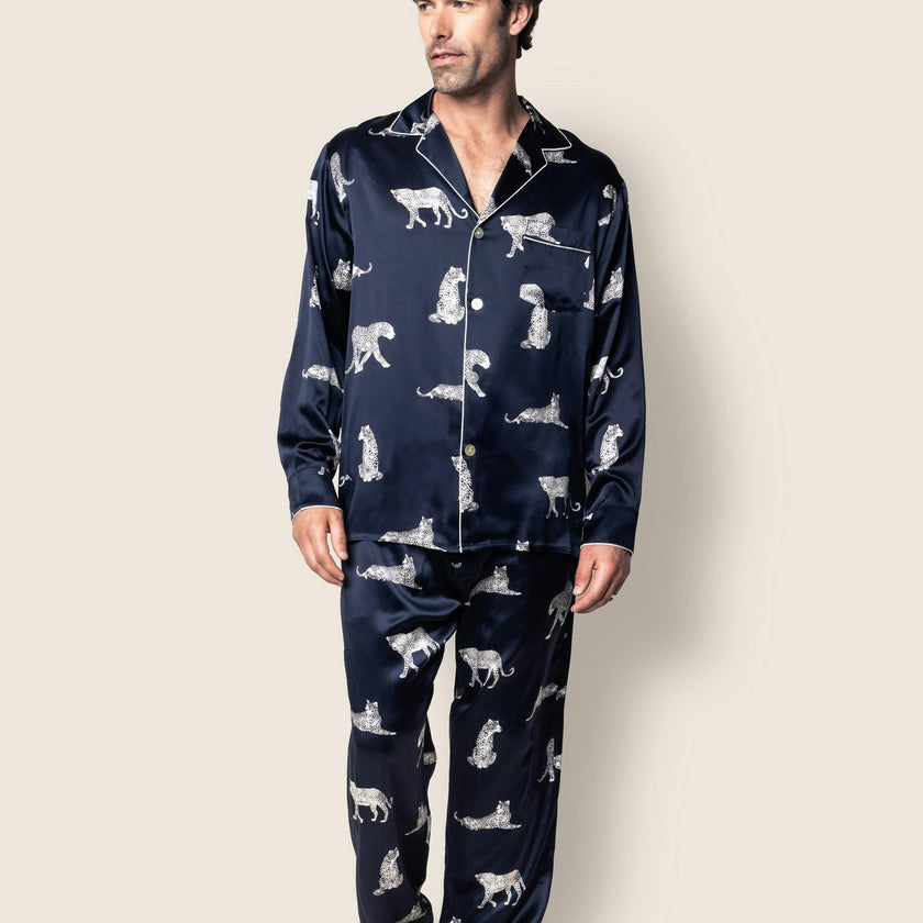 Men's Silk Pajama Set in Panthère de Nuit