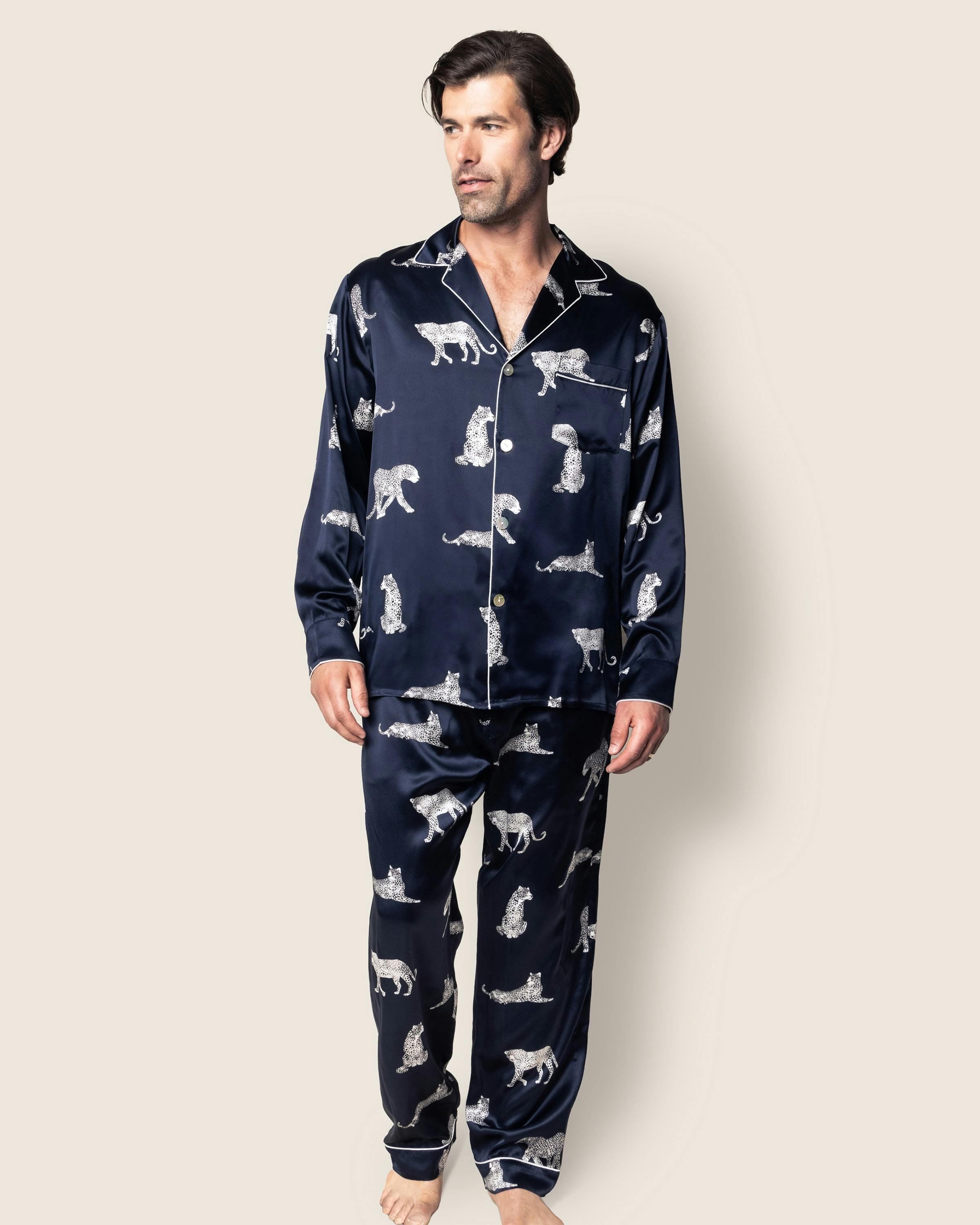 Men's Silk Pajama Set in Panthère de Nuit
