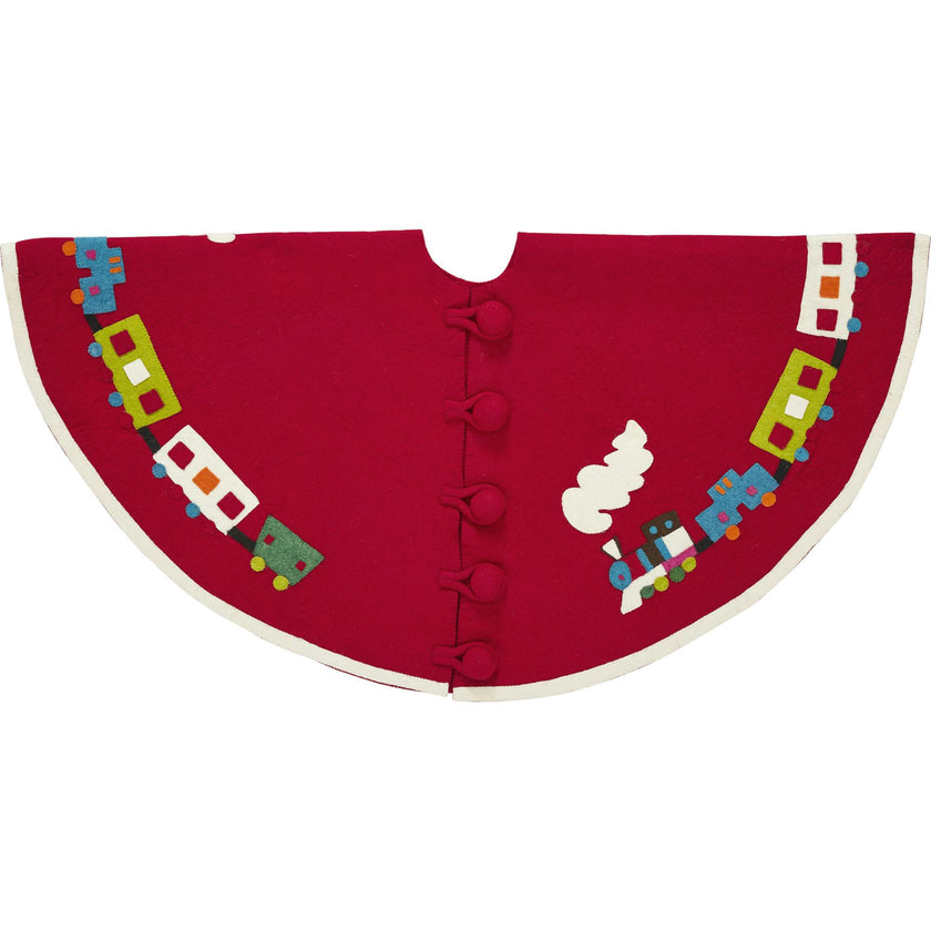 Handmade Toy Train Red Christmas Tree Skirt Felt 26"/60"