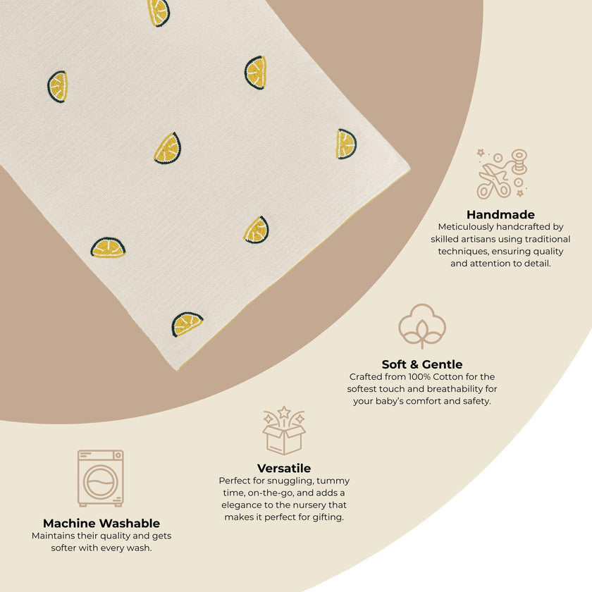 Clementine Lemon Embroidered Knit Baby Blanket