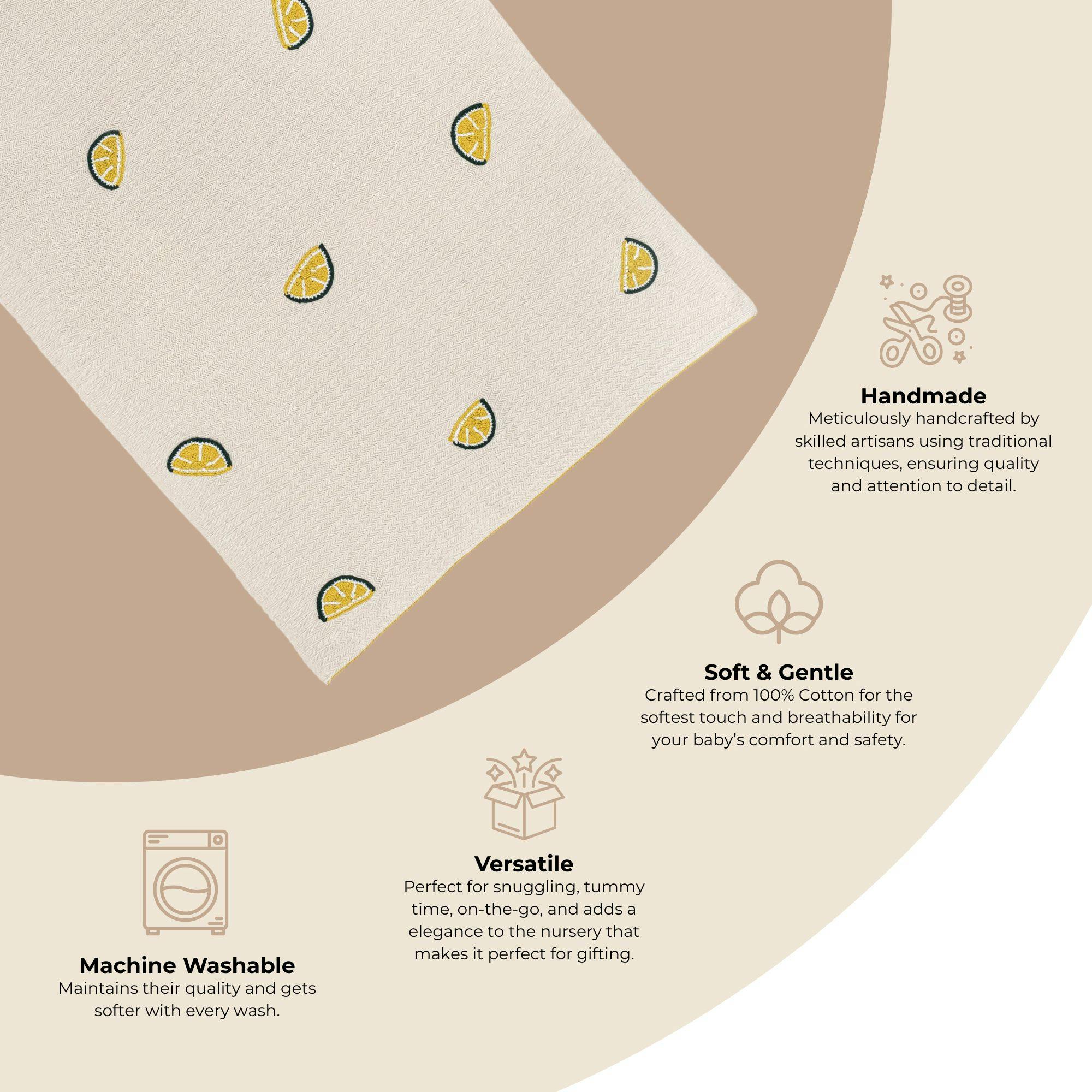 Clementine Lemon Embroidered Knit Baby Blanket