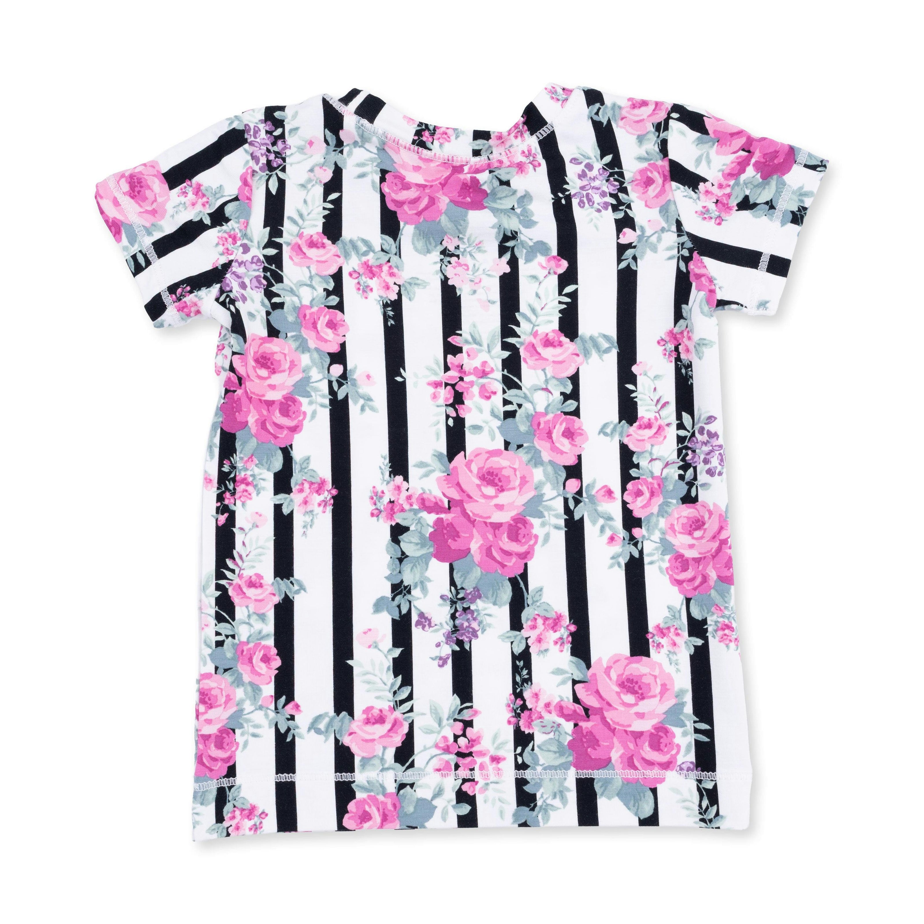 Cabbage Rose Stripe - Short Sleeve Loungewear Set