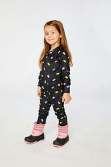 One Piece Thermal Underwear Black Printed Gummy Bears