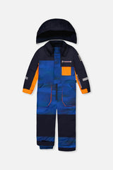 Kids One Piece Play Snowsuit Blue With Black Stripes