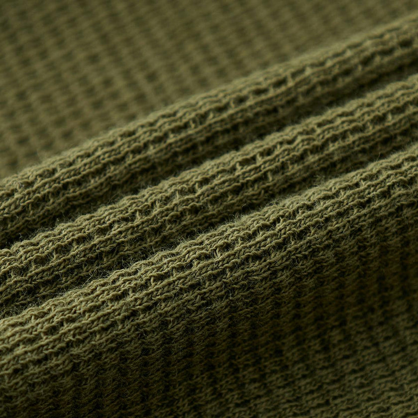 Olive Waffle Zipper Footed Romper