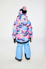 Two Piece Play Snowsuit Pink Mountain Print With Blue Pants