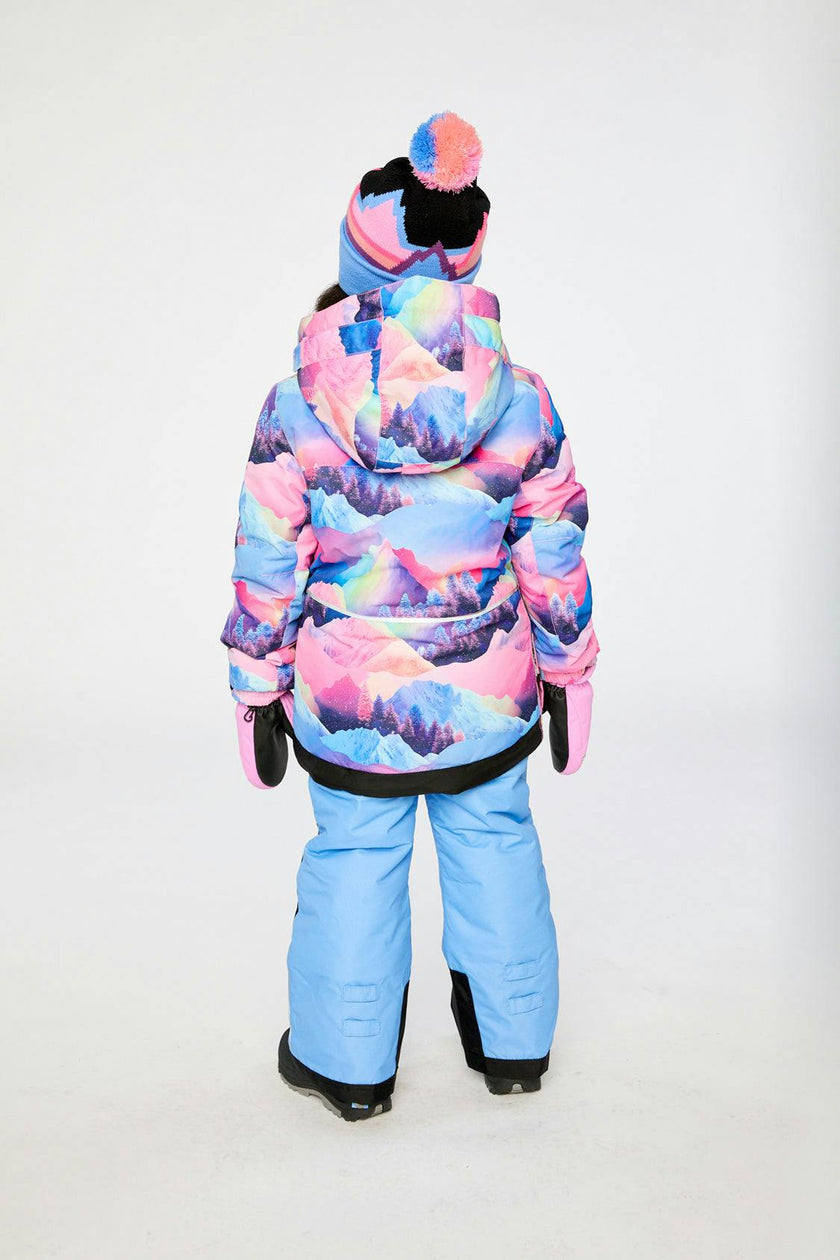 Two Piece Play Snowsuit Pink Mountain Print With Blue Pants