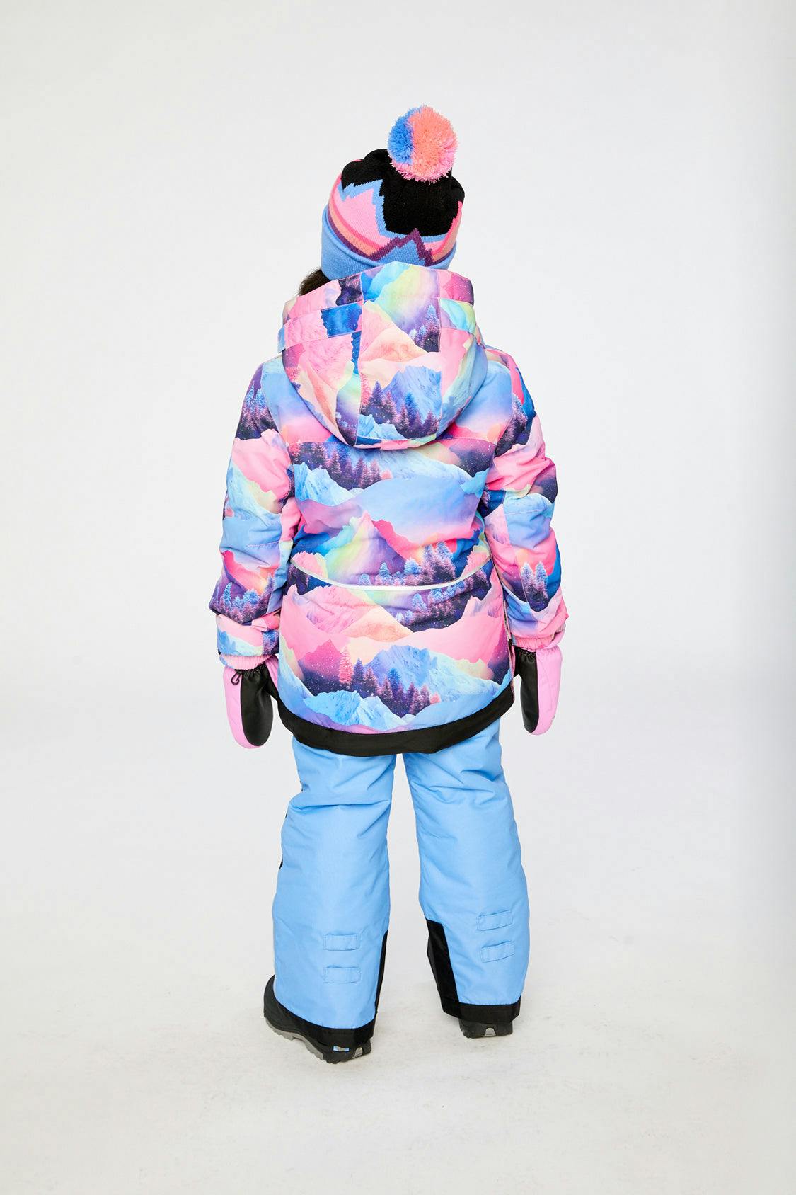 Two Piece Play Snowsuit Pink Mountain Print With Blue Pants