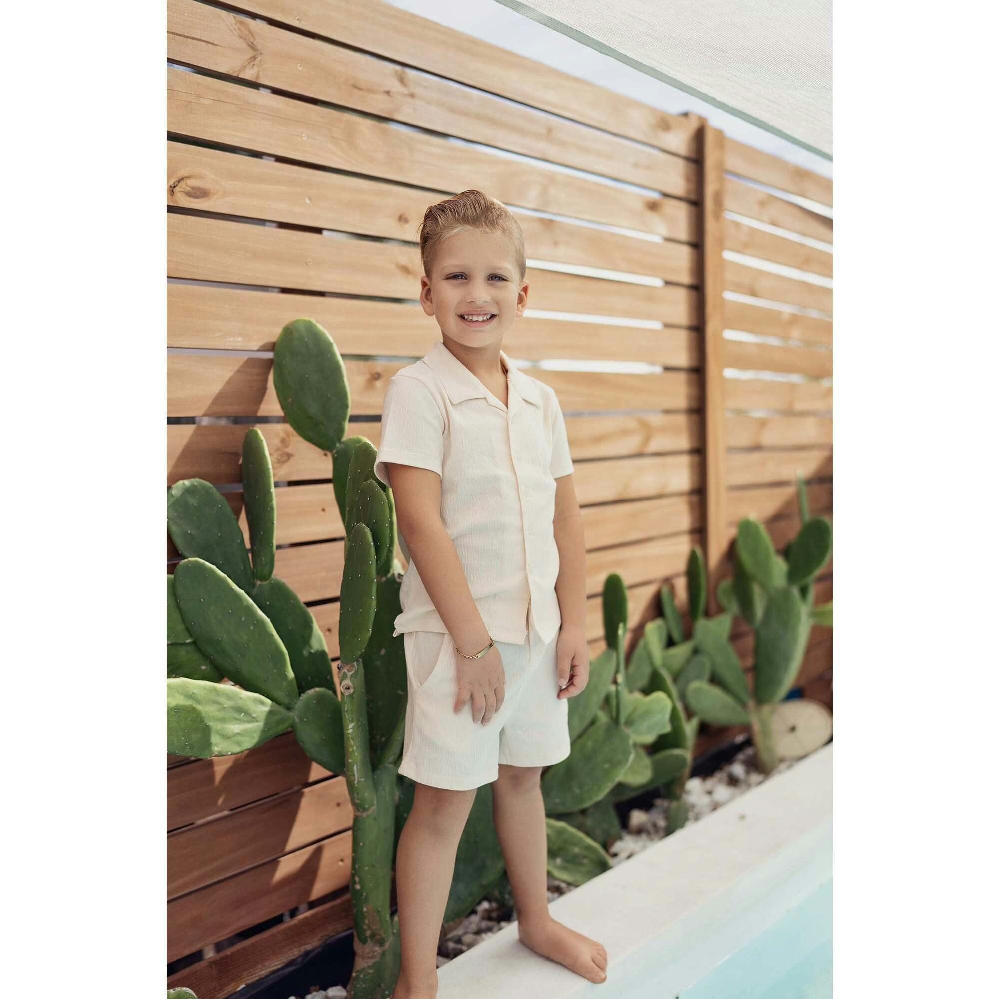 Boys Printed Gauze Collared Shirt & Short Set