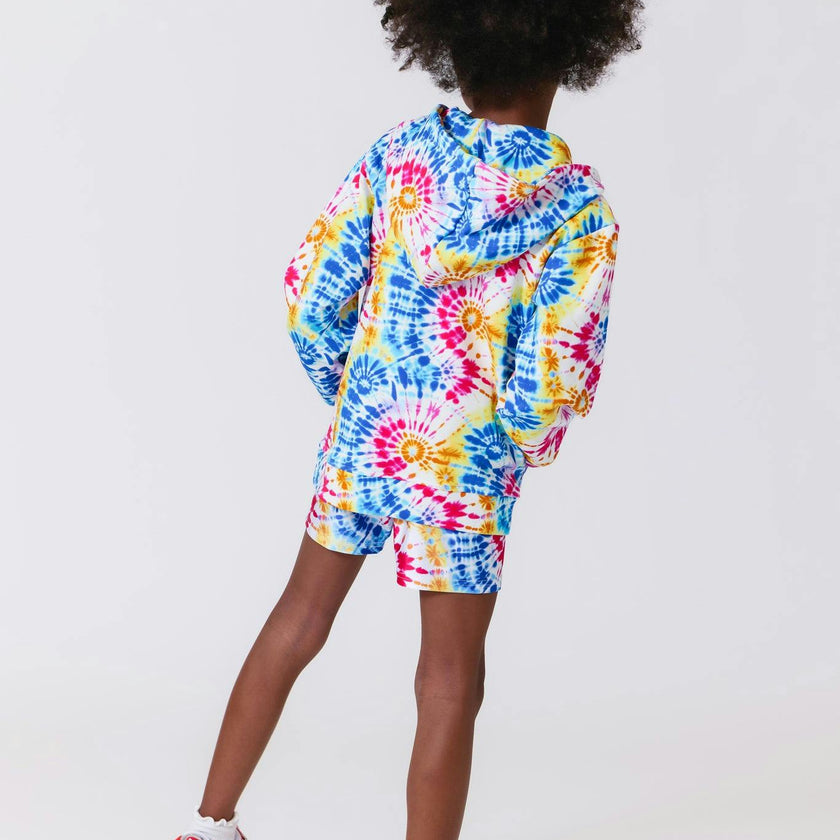Girls Oversized Zip Hoodie in Starburst Tie Dye