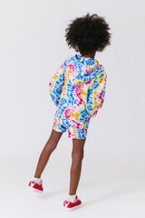Girls Oversized Zip Hoodie in Starburst Tie Dye