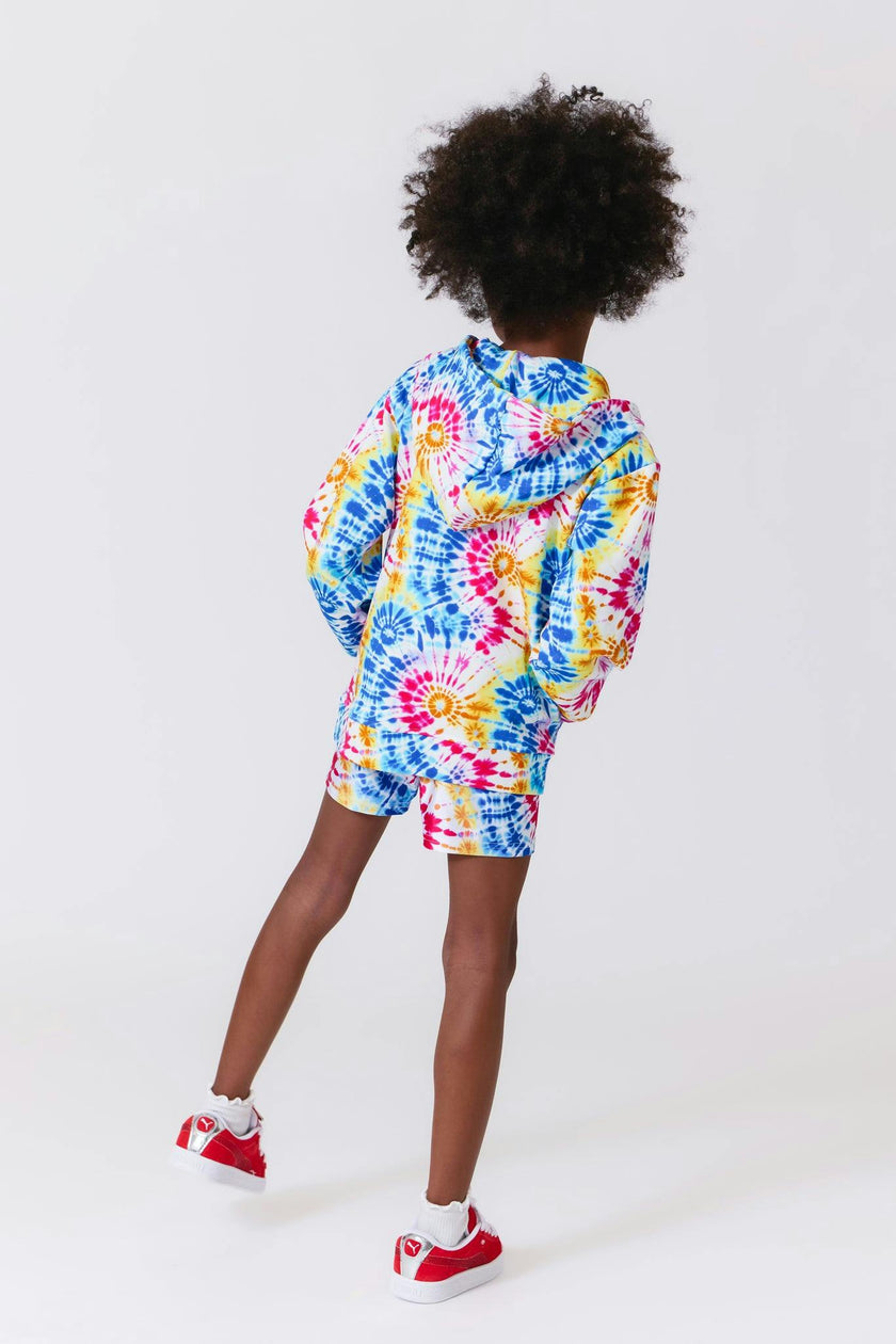 Girls Oversized Zip Hoodie in Starburst Tie Dye