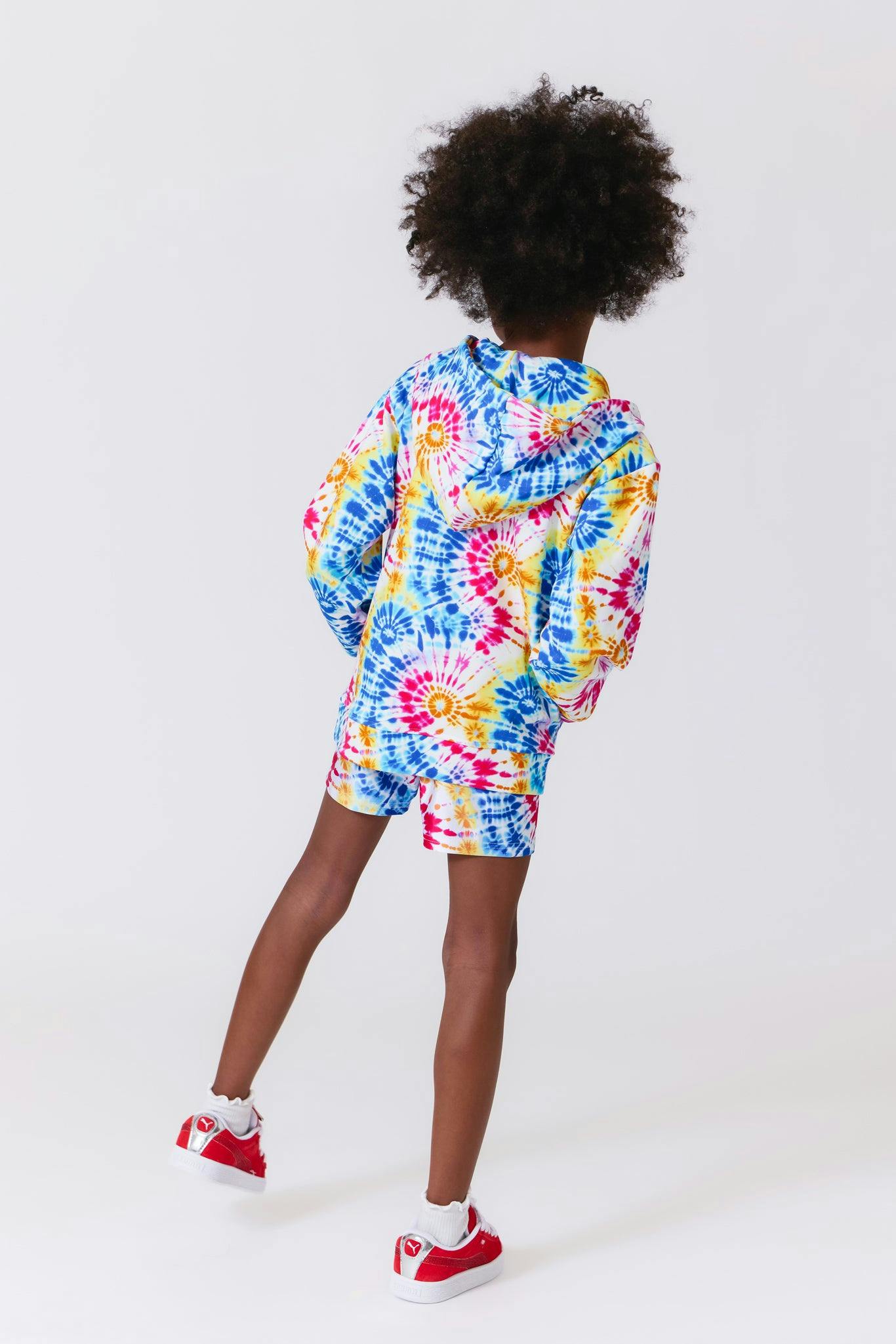 Girls Oversized Zip Hoodie in Starburst Tie Dye