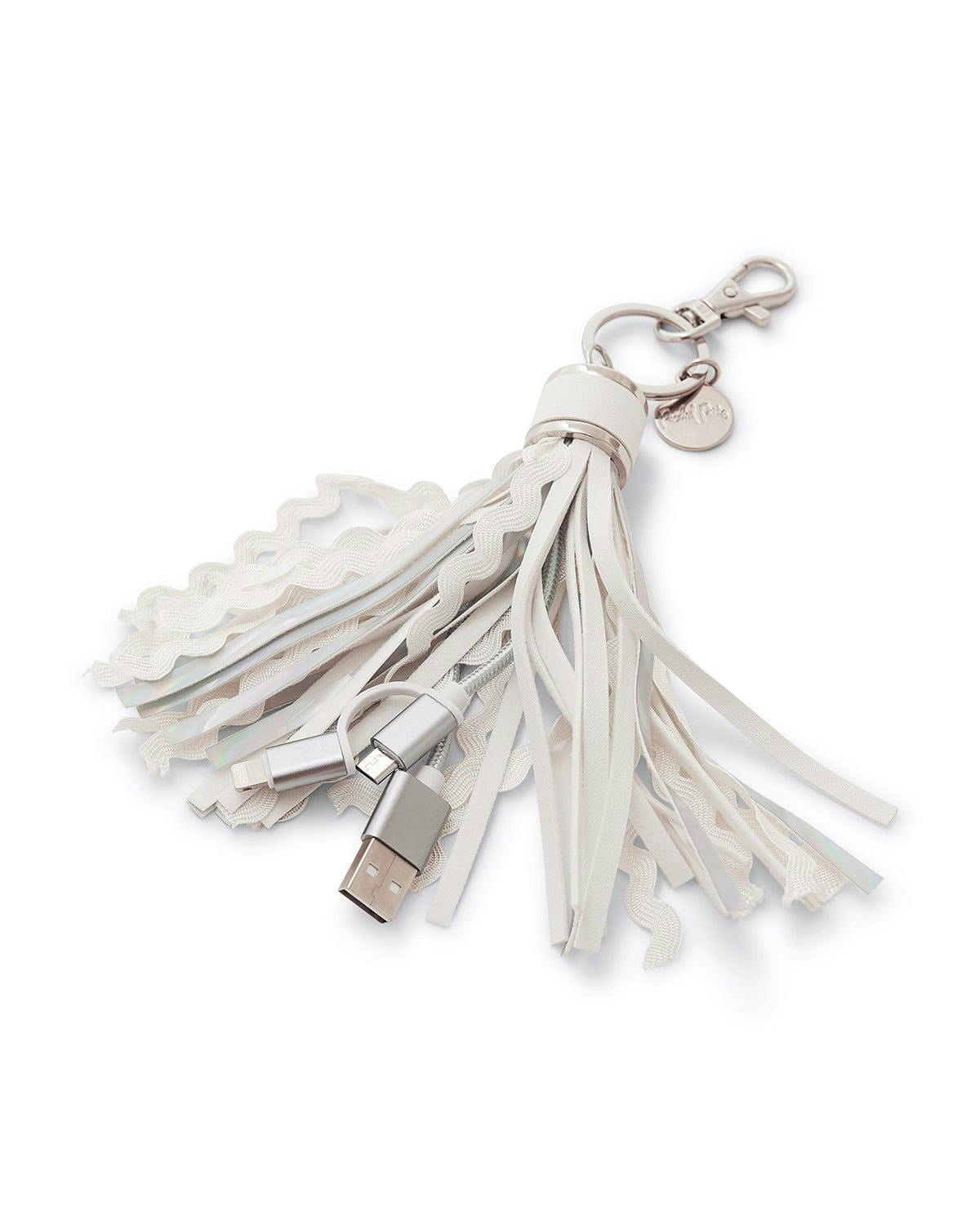 Packed Party More Metallic Portable Charging Tassel Keychain - Holographic Vegan Leather Keychain USB Charger Compatible with iPhone and Android, 1 Inch Keyring