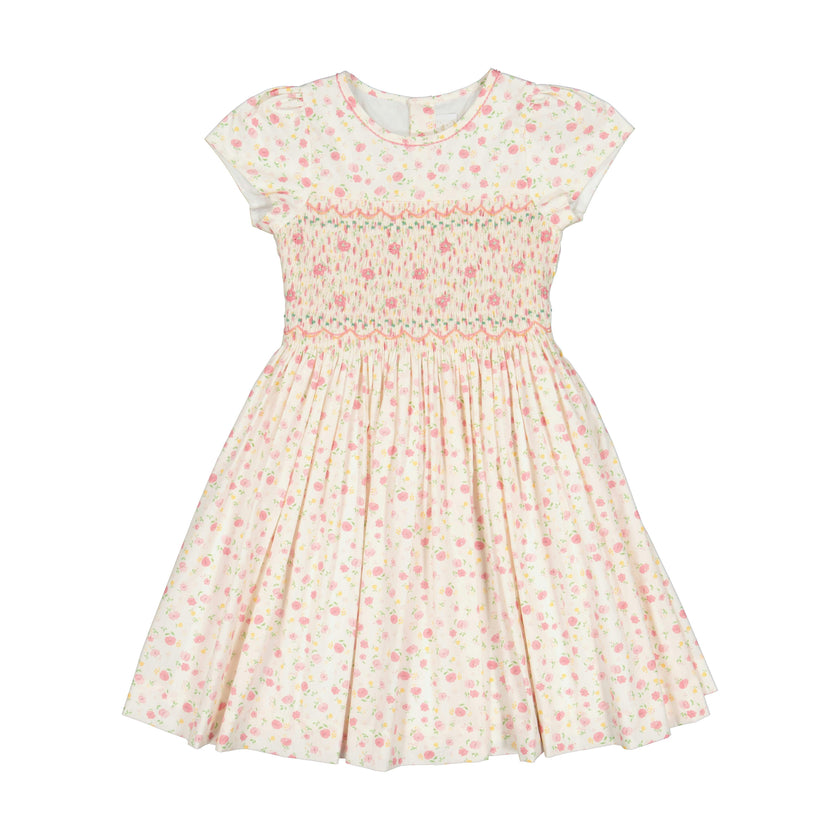 Poppy Pink Short Puff Sleeves Smocked Dress