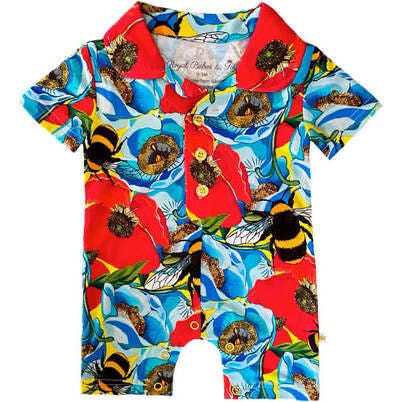 Summer Floral Bumble Bee Short Collared Baby Romper