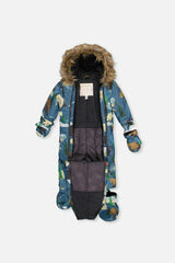 Baby One Piece Snowsuit Adapted For Car Seats Blue Bear Print