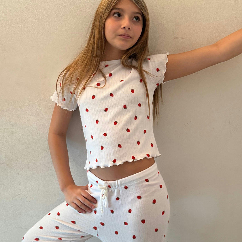 Girls Printed Lounge 2 Pc Short Sleeve Top and Pants Set