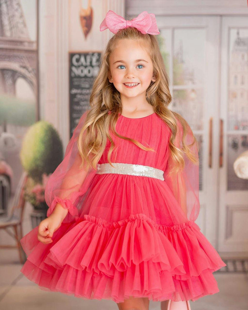 Parisian Rosé Pink Tulle Birthday Party Dress for Girls