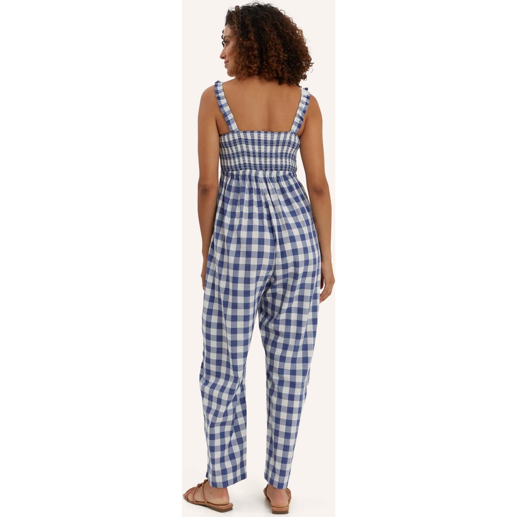 Women's Maternity Marais Plaid Smocked Bust Sleeveless Strap Jumpsuit, Plaid