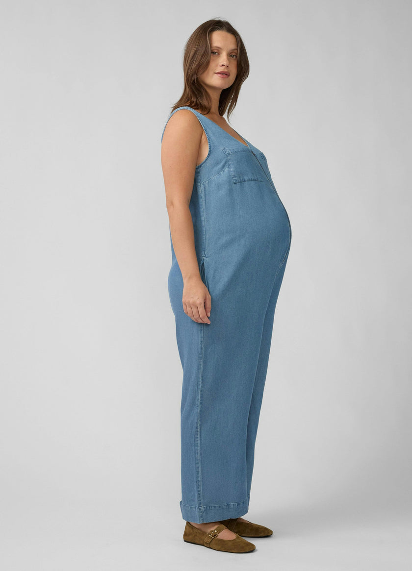 Wide Leg Chambray Maternity and Nursing Jumpsuit