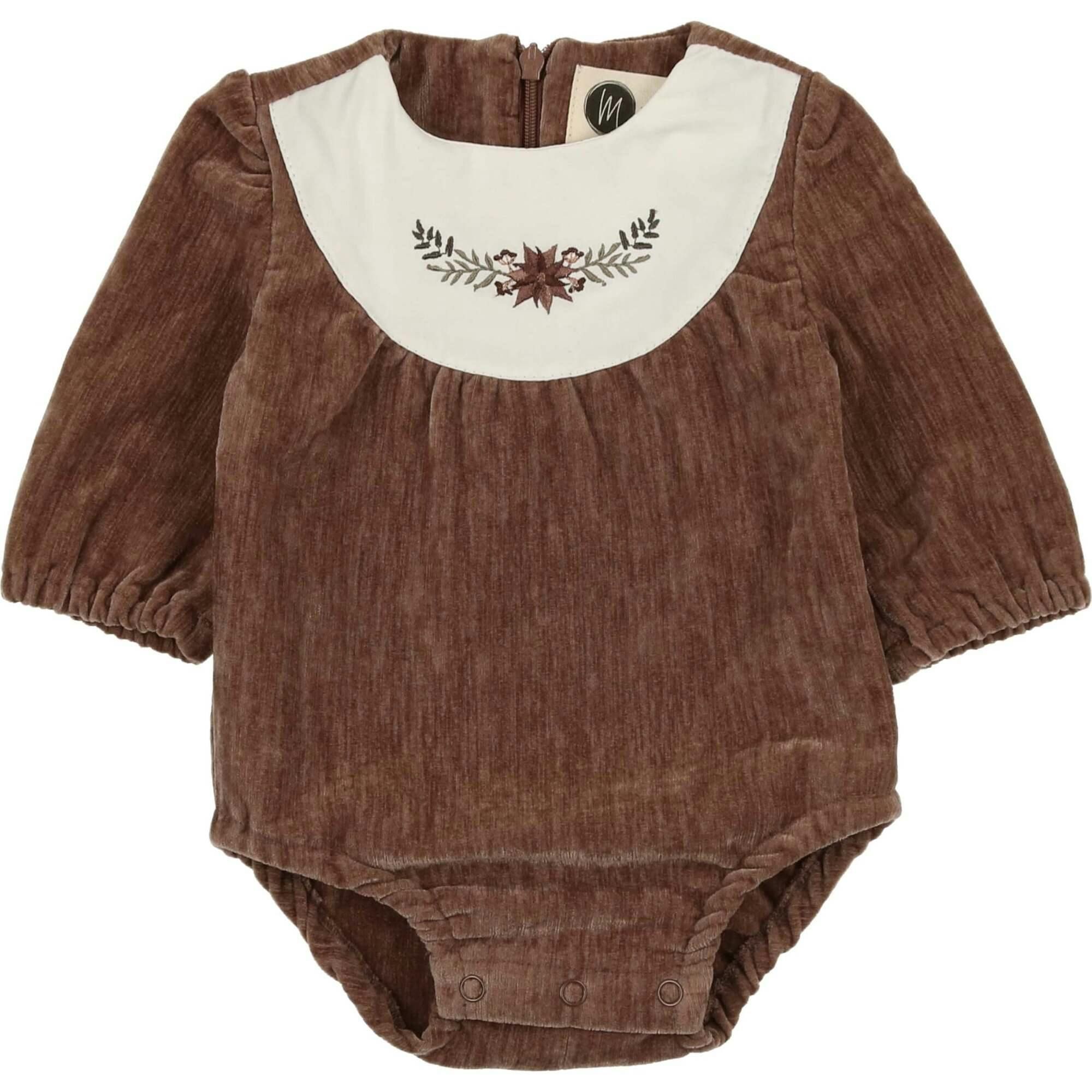 Pretty Poinsettia Bib Yoke Velour Long Sleeve Romper
