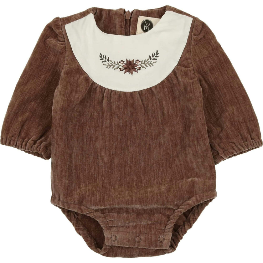 Pretty Poinsettia Bib Yoke Velour Long Sleeve Romper