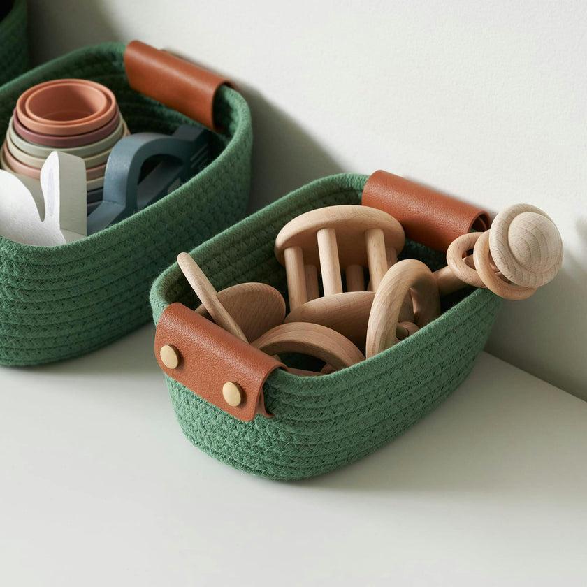 Beautiful Storage Basket Set of 5 - Modern Cotton Rope Baskets for Organizing Shelves - Perfect Bins for Nursery, Changing Table, Office and Living Room