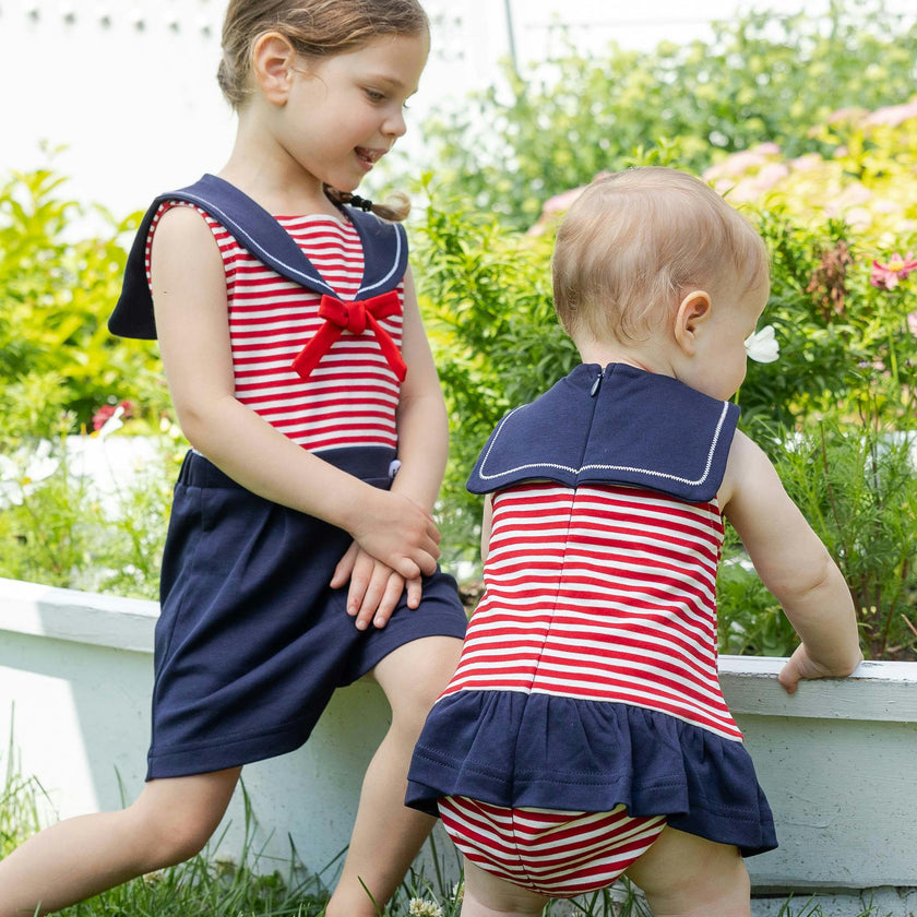 Stripe Knit Romper With Sailor Collar