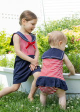 Stripe Knit Romper With Sailor Collar
