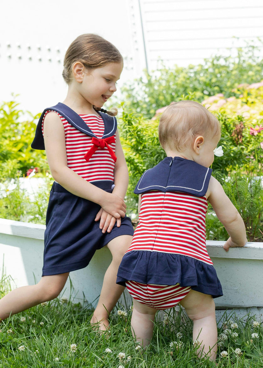 Stripe Knit Romper With Sailor Collar
