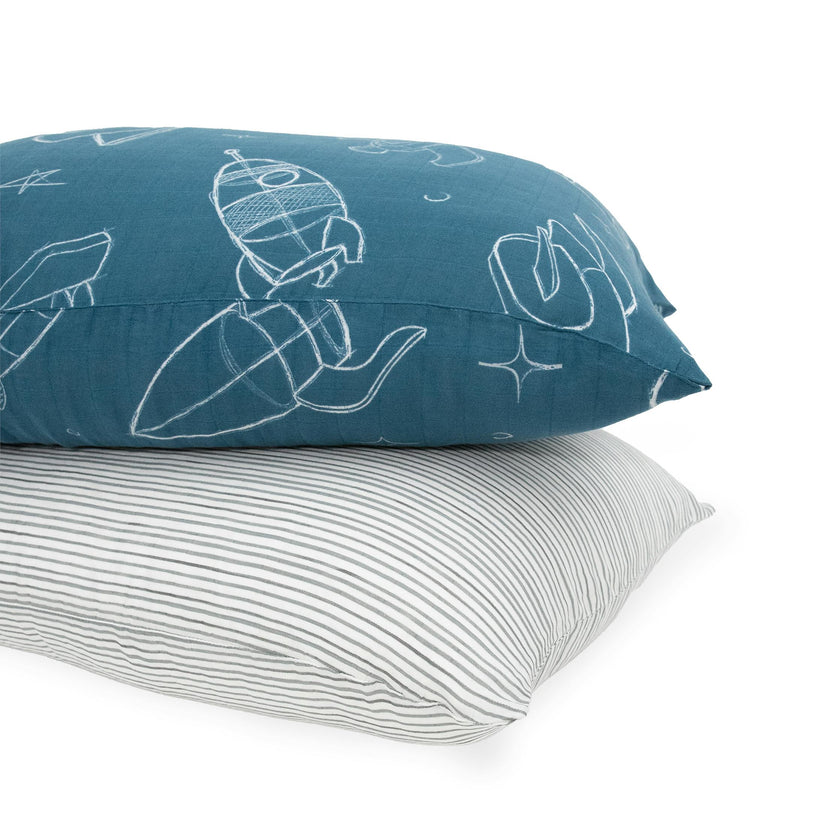 Cotton Muslin Pillowcase 2 Pack - Blast Off
