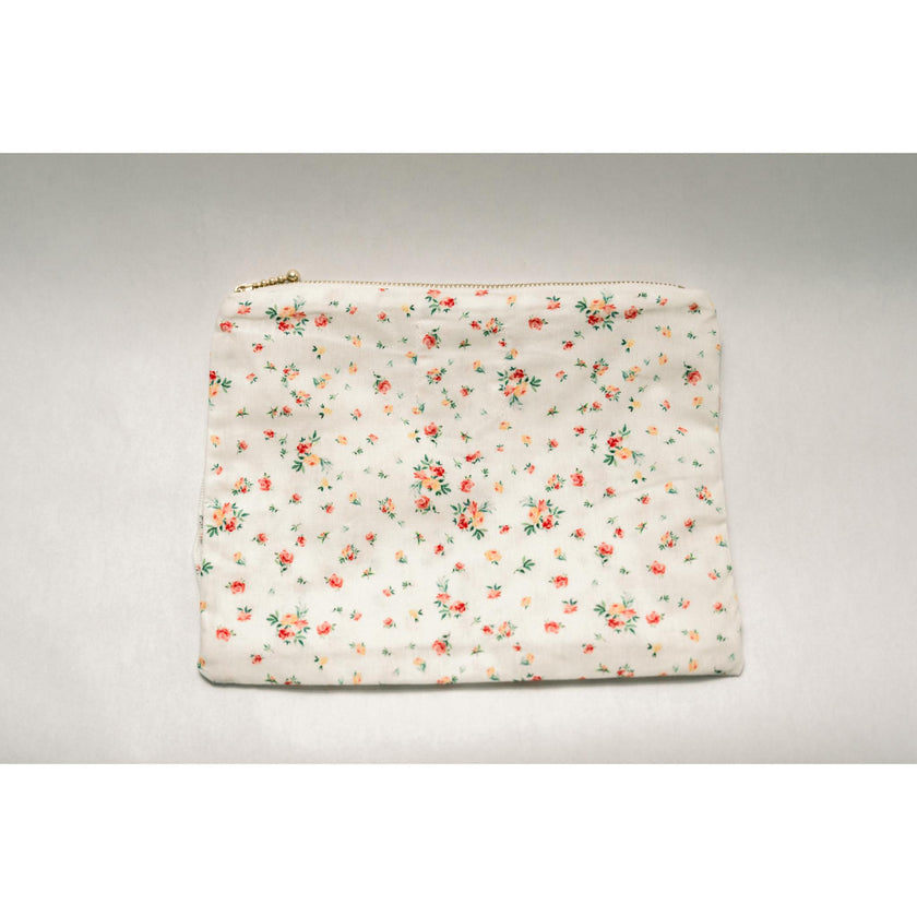 Clementine Bloom Timeless Floral Ruffle Zipper Pouch