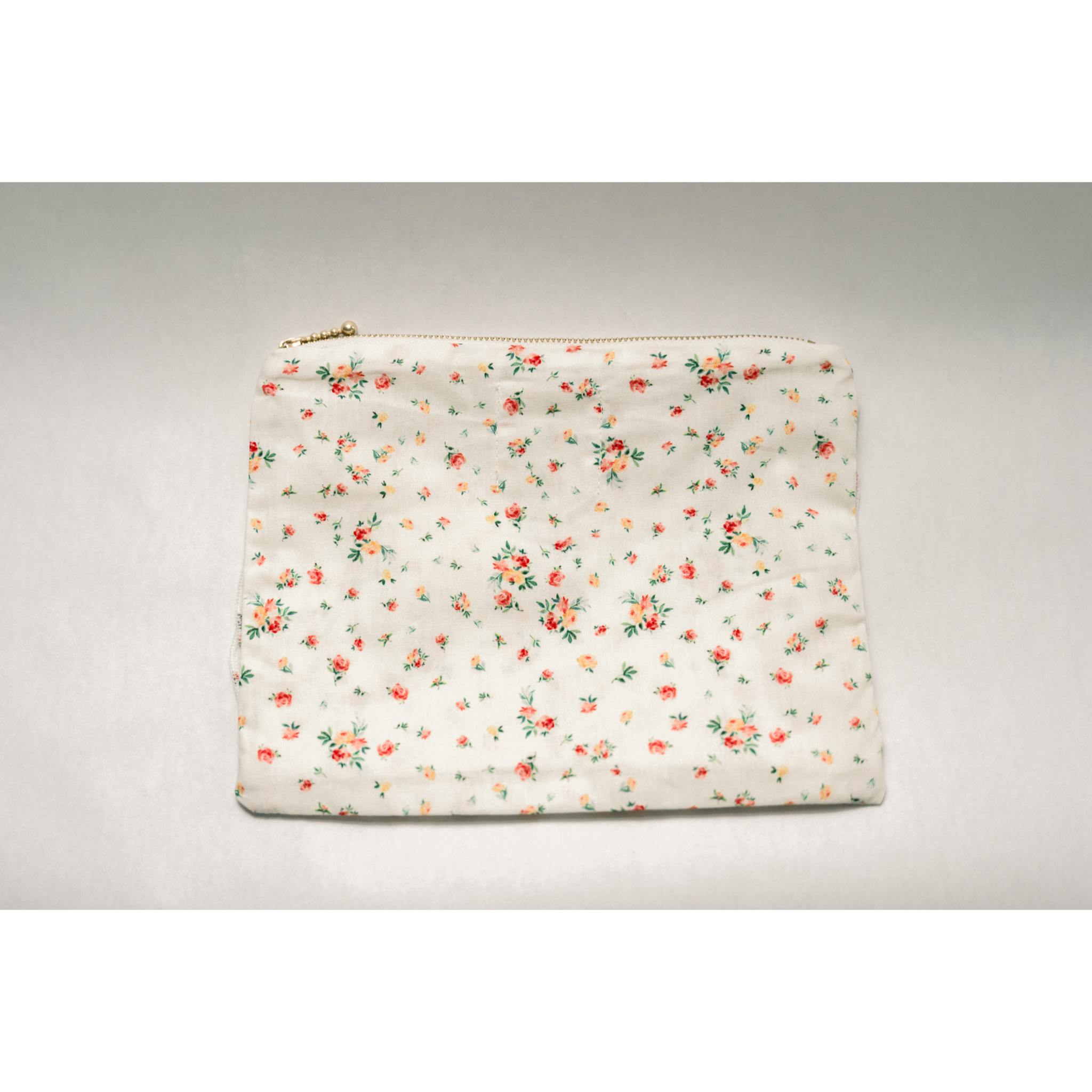 Clementine Bloom Timeless Floral Ruffle Zipper Pouch