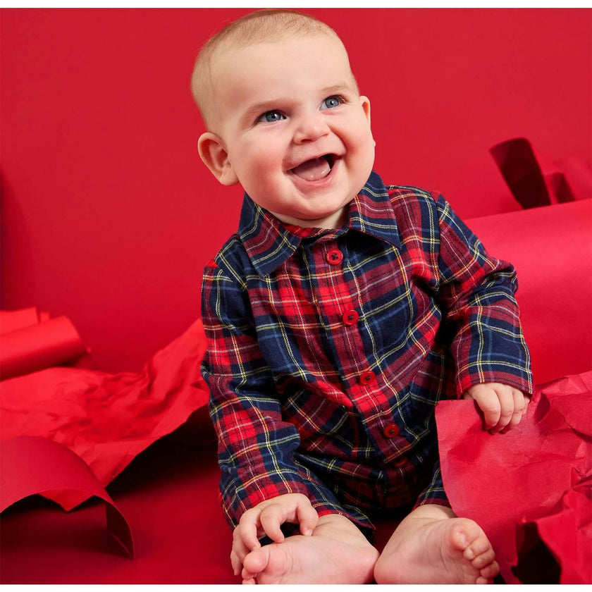 Magnetic Polo Romper HOLIDAY PLAID