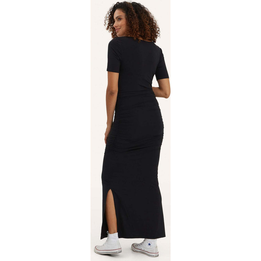 Women's Maternity Hugo Short Sleeve Side Slit Maxi Dress, Black