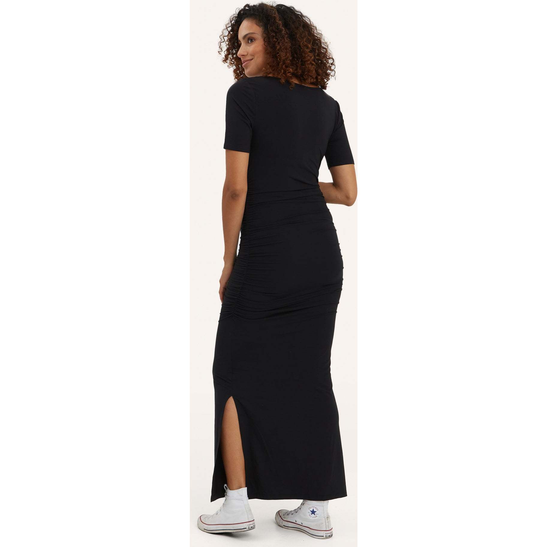 Women's Maternity Hugo Short Sleeve Side Slit Maxi Dress, Black