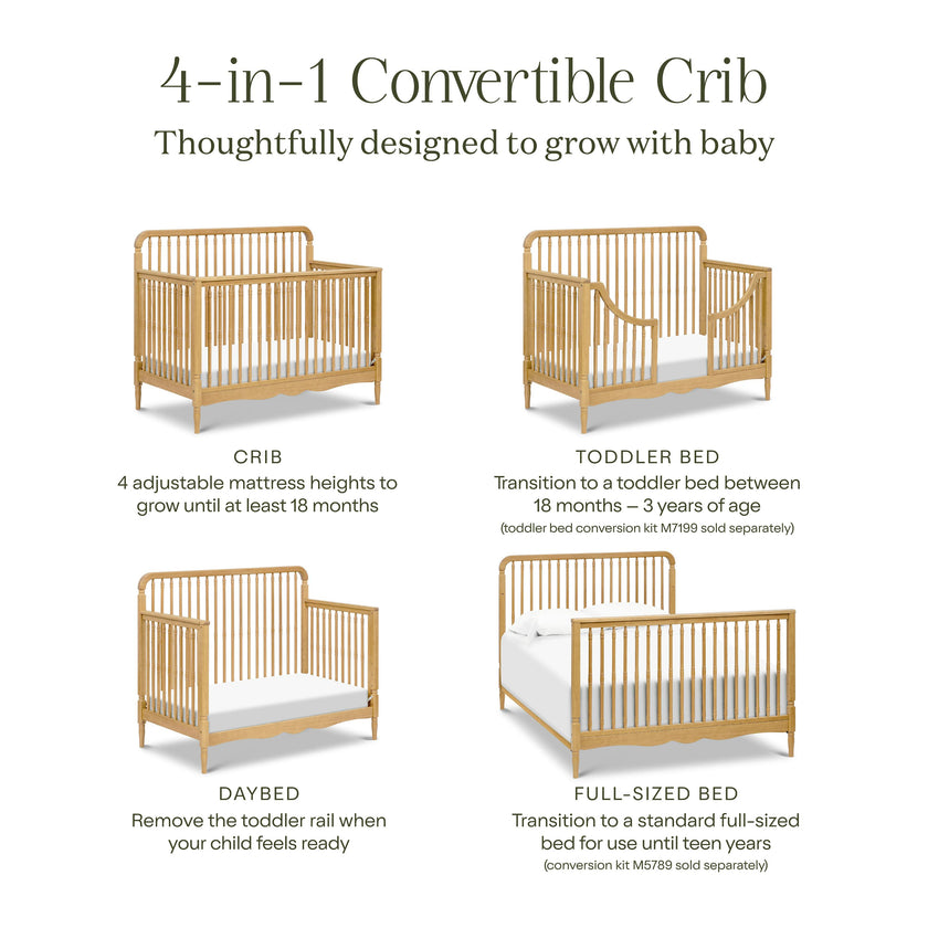 Liberty 4-in-1 Convertible Spindle Crib in Honey