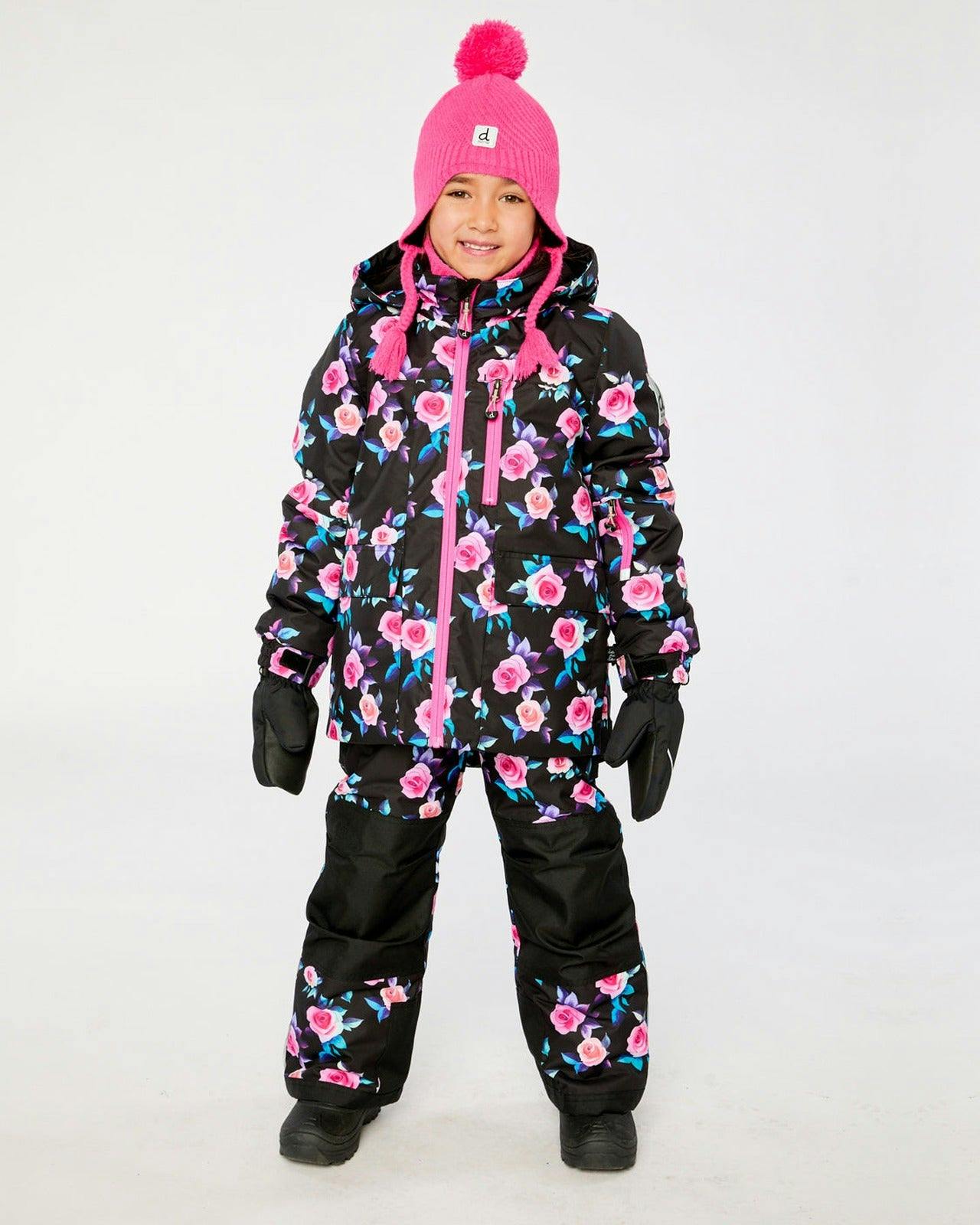 Two Piece Play Snowsuit Black Rose Print
