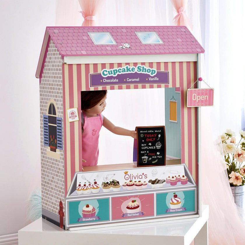 Olivia’s Little World Convertible 4-in-1 Wooden Dollhouse Play Set for 18" Dolls