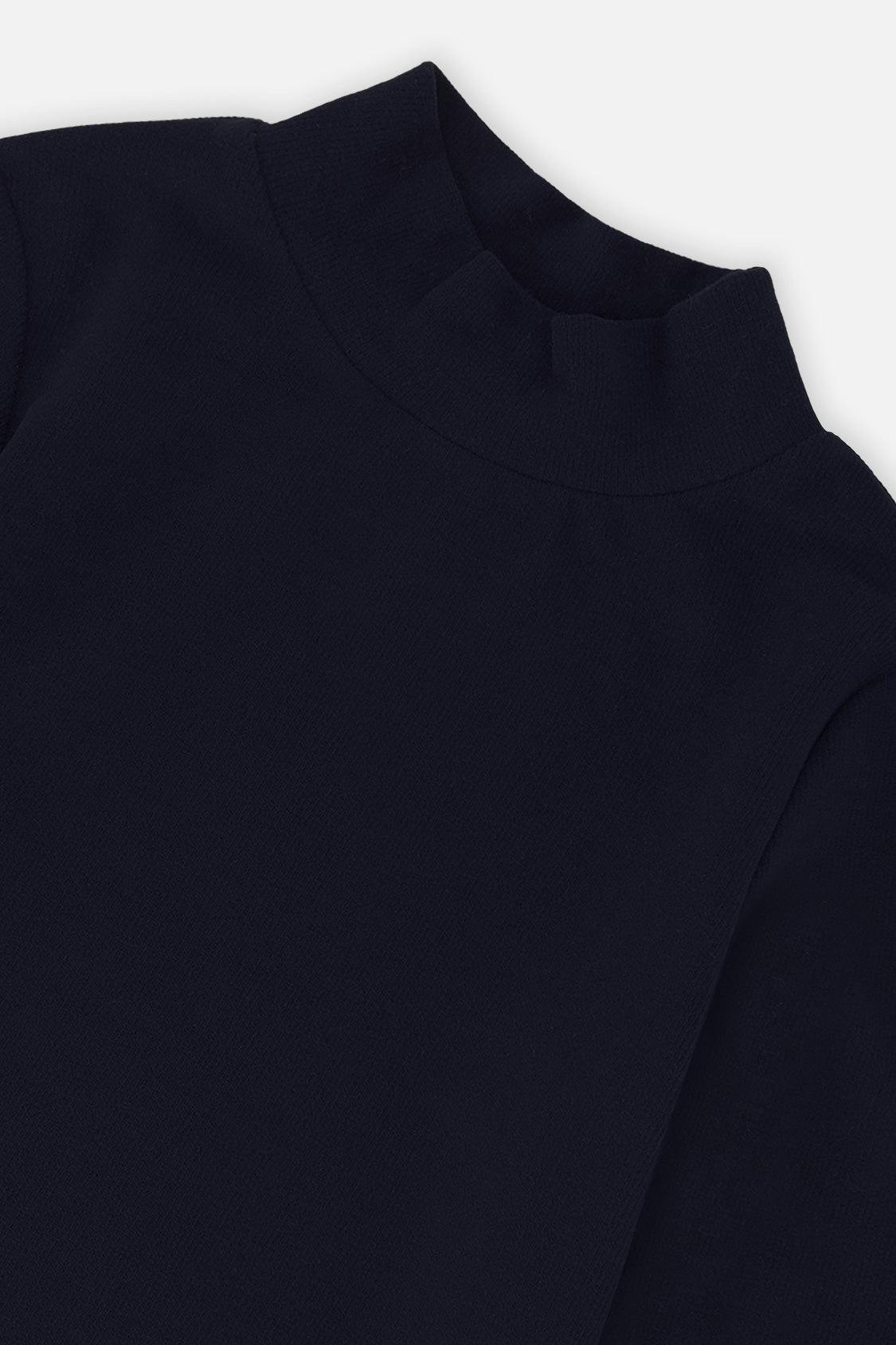 Brushed Rib Mock Neck Top Dark Blue
