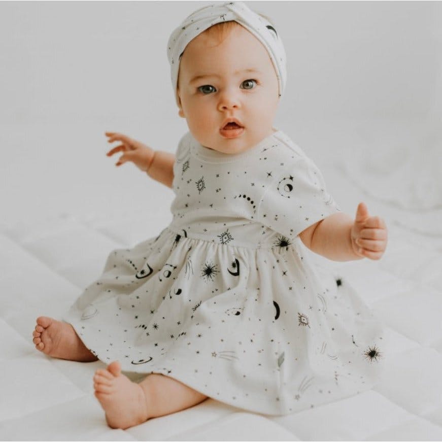 short sleeve twirl dress | celestial