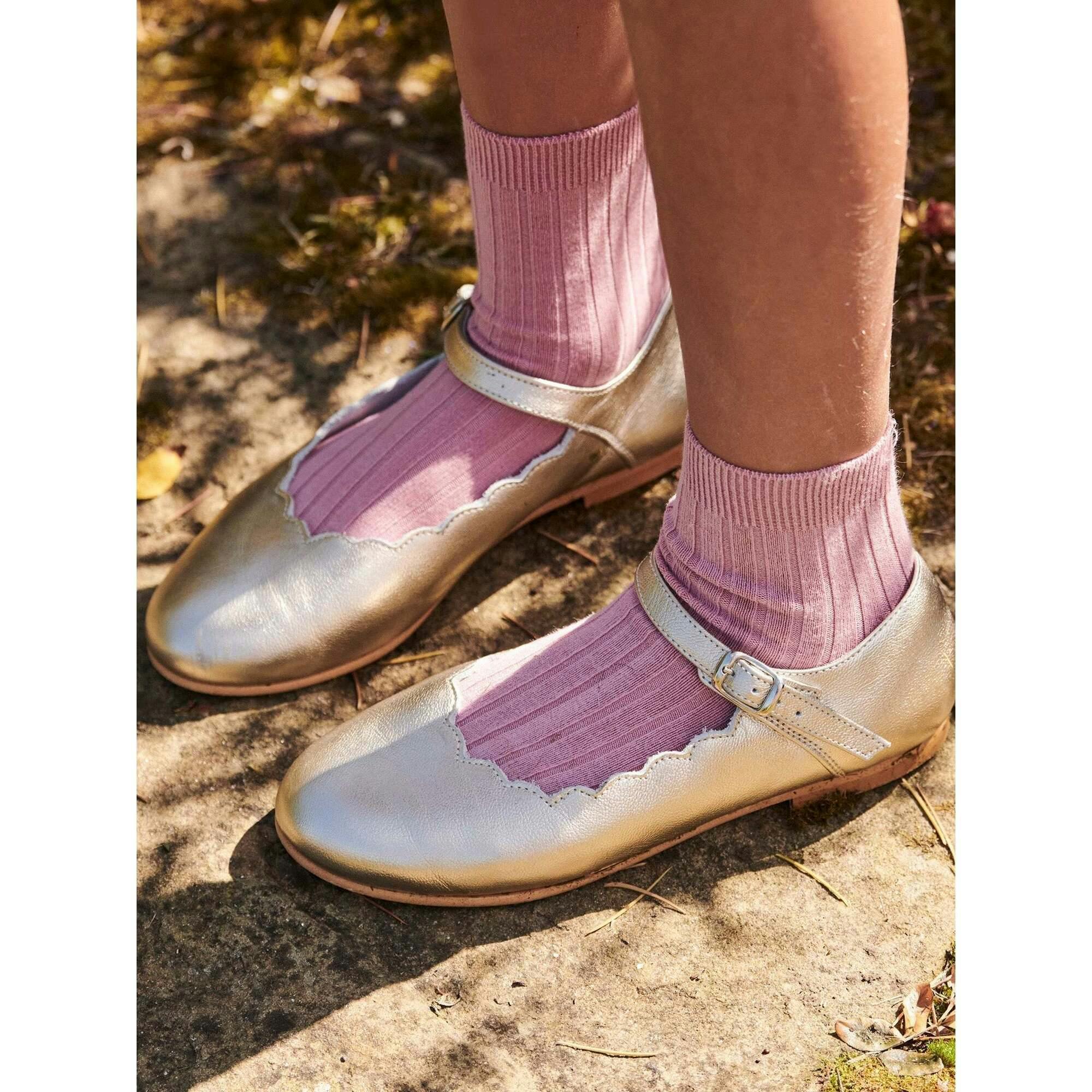 Gold Leather Girl Scallop Mary Jane Shoes