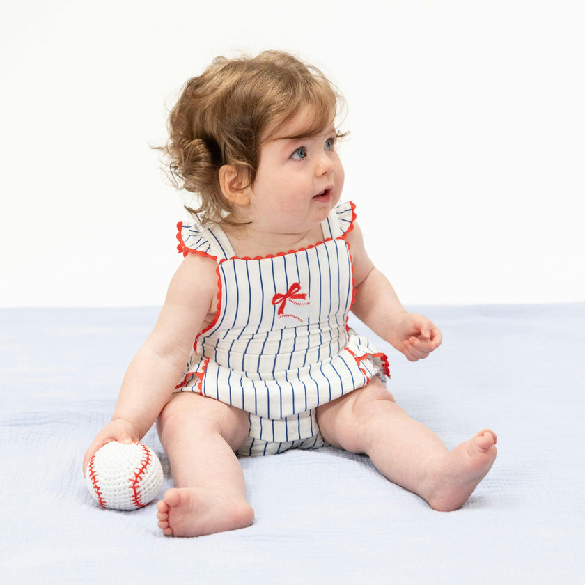 Baseball Stripe - Ric Rac Ruffle Sunsuit