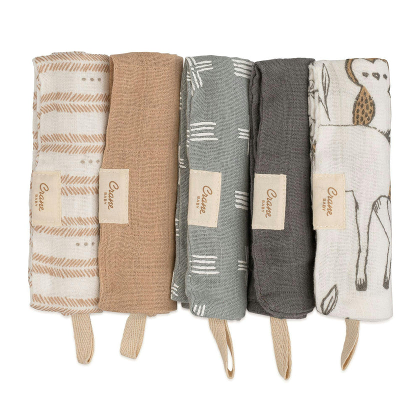 Ezra Woodland Animal Cotton Washcloth (Set of 5)