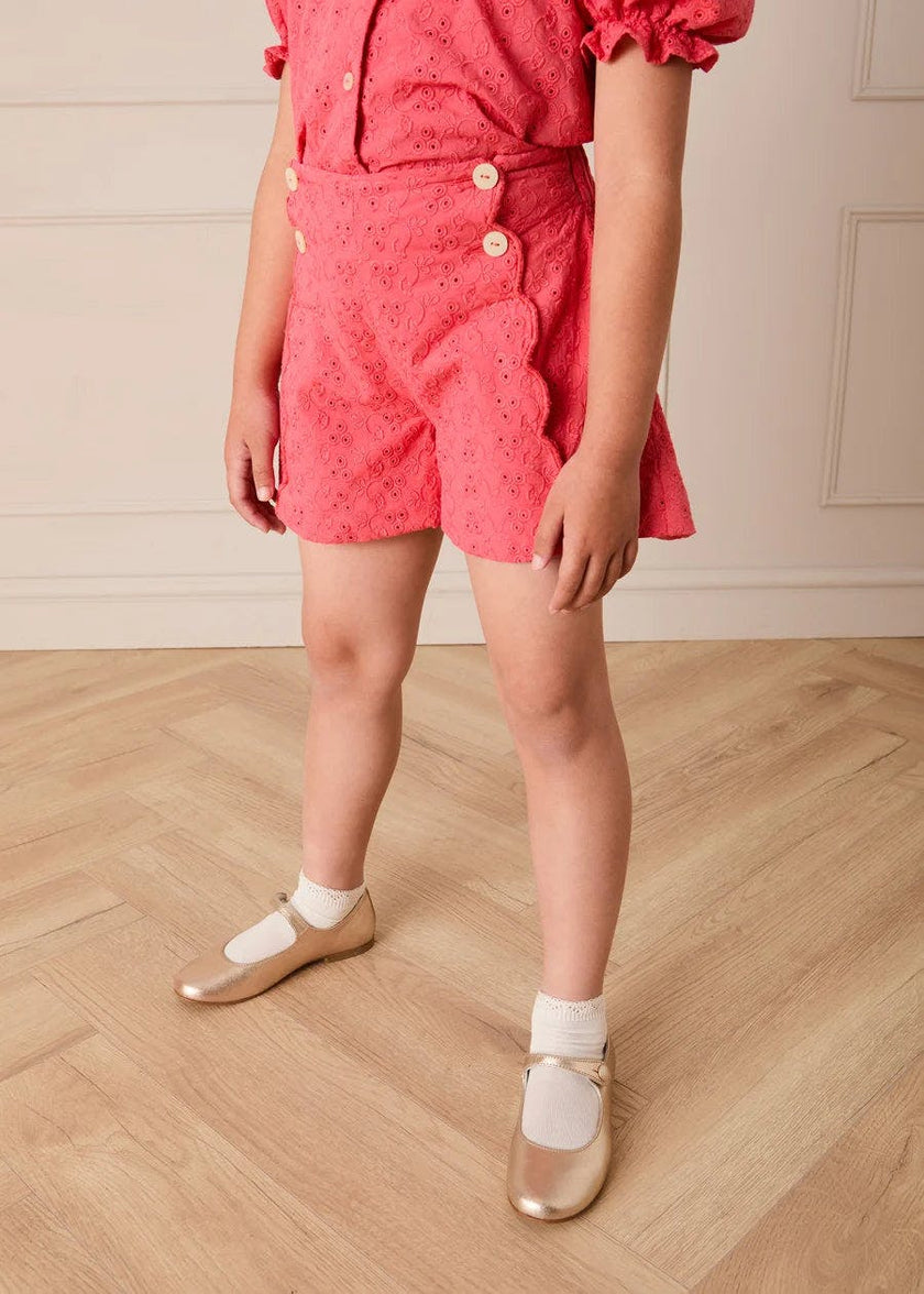 Broderie Anglaise High Waisted Shorts in Strawberry (4-12yrs)