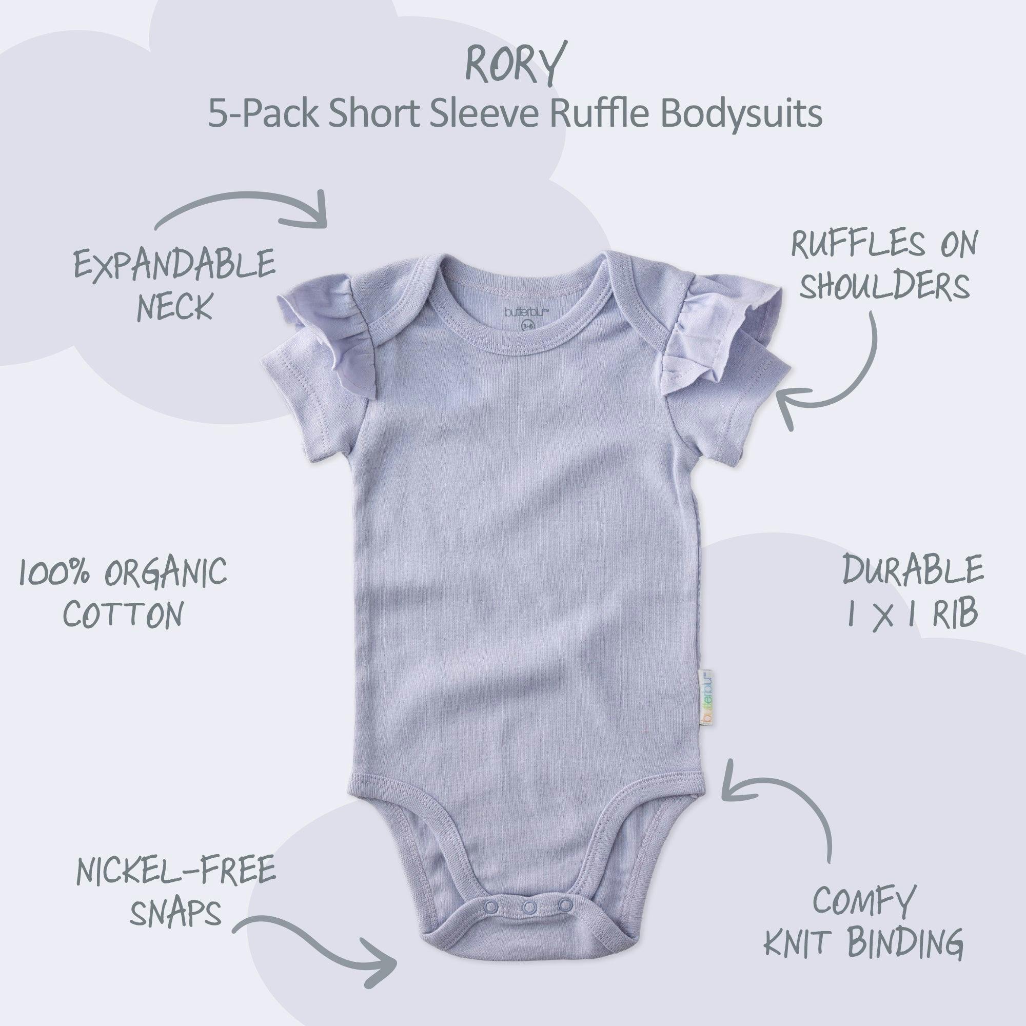 RORY 5-Pack Short Sleeve Ruffle Bodysuits