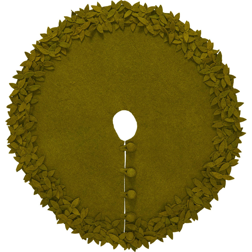 Hand Felted Wool Overlapping Flowers Border Chartreuse XL Christmas Tree Skirt 64"