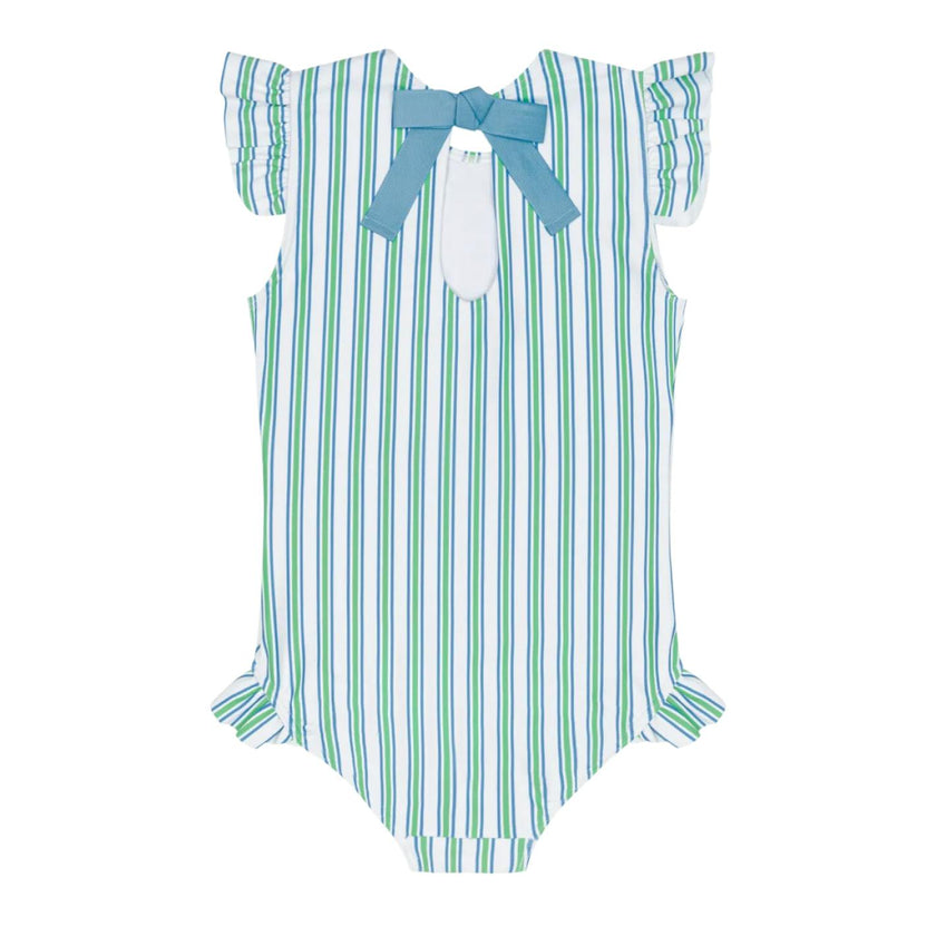 girls tamarin stripe ruffle cap sleeve one piece