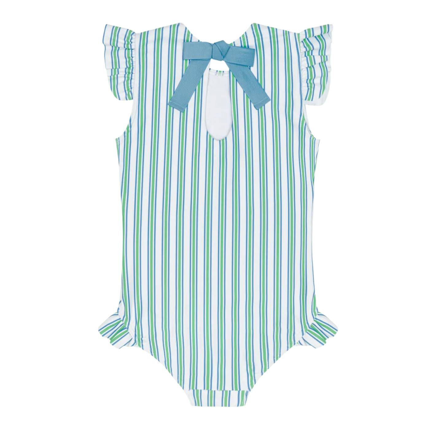 girls tamarin stripe ruffle cap sleeve one piece